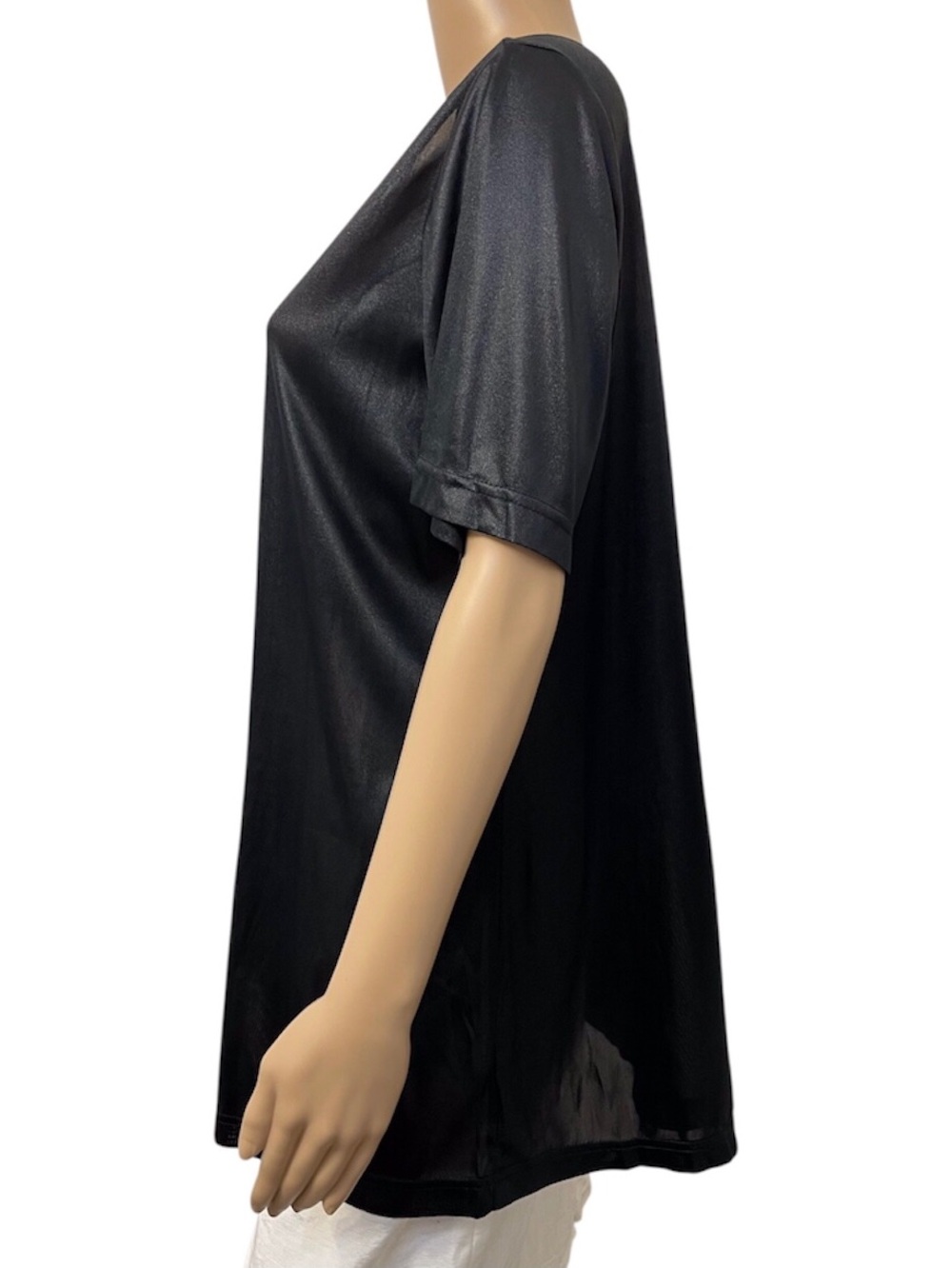 Roaman's Black Transparent Black OversizeWomen's Tunic Top with Short Sleeves, M - Picture 3 of 11